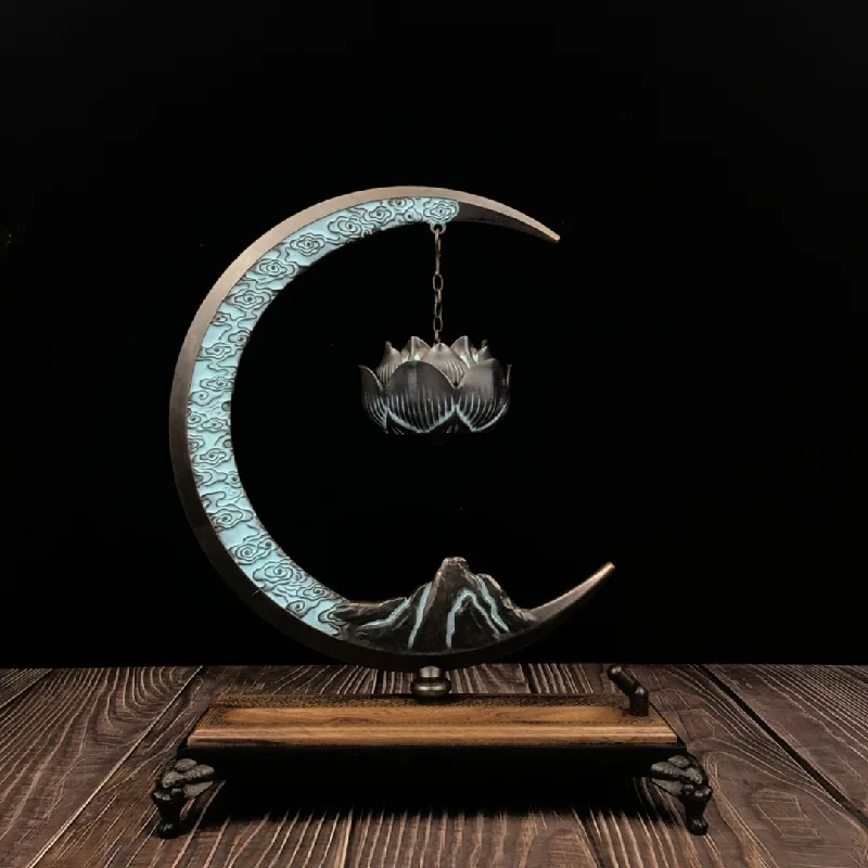Classical Lotus Moon Stand , Hanging Backflow Incense Burner, Creative Desktop Decoration Aromatherapy Bur