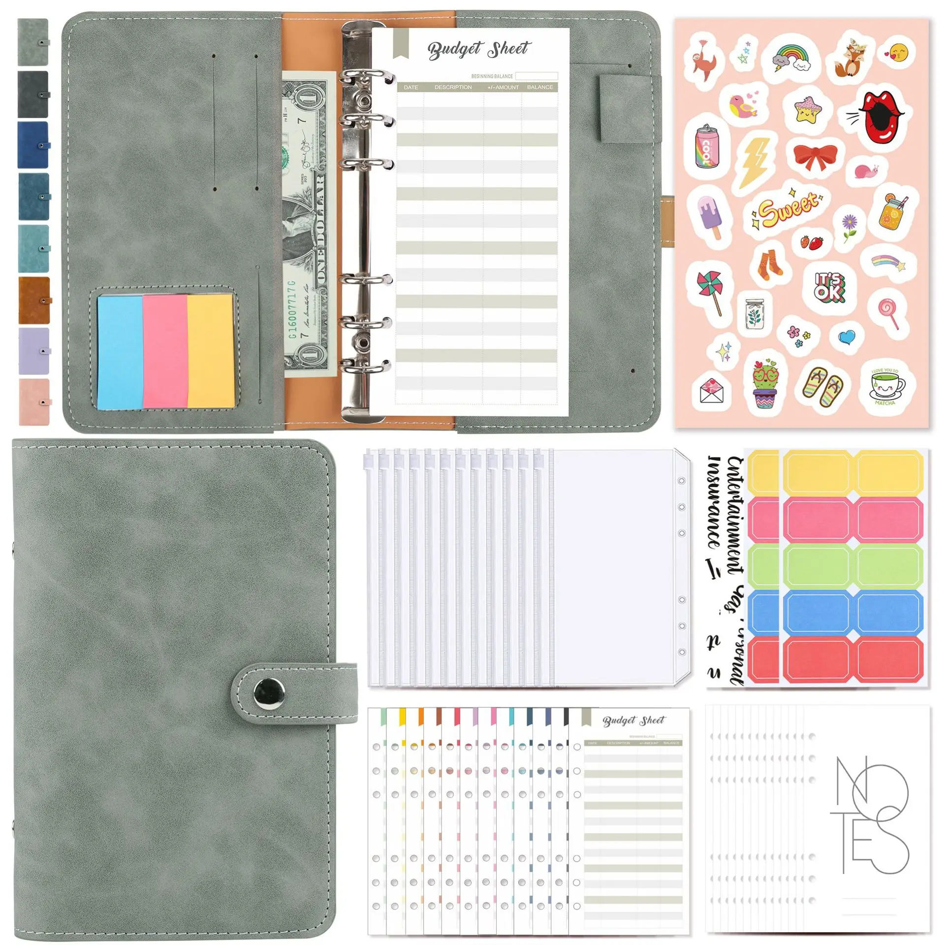 Money Budget Planner Binder With Zipper Envelopes, Cash Envelopes For Budgeting, Money Organizer For A6 Cash Budget Binder