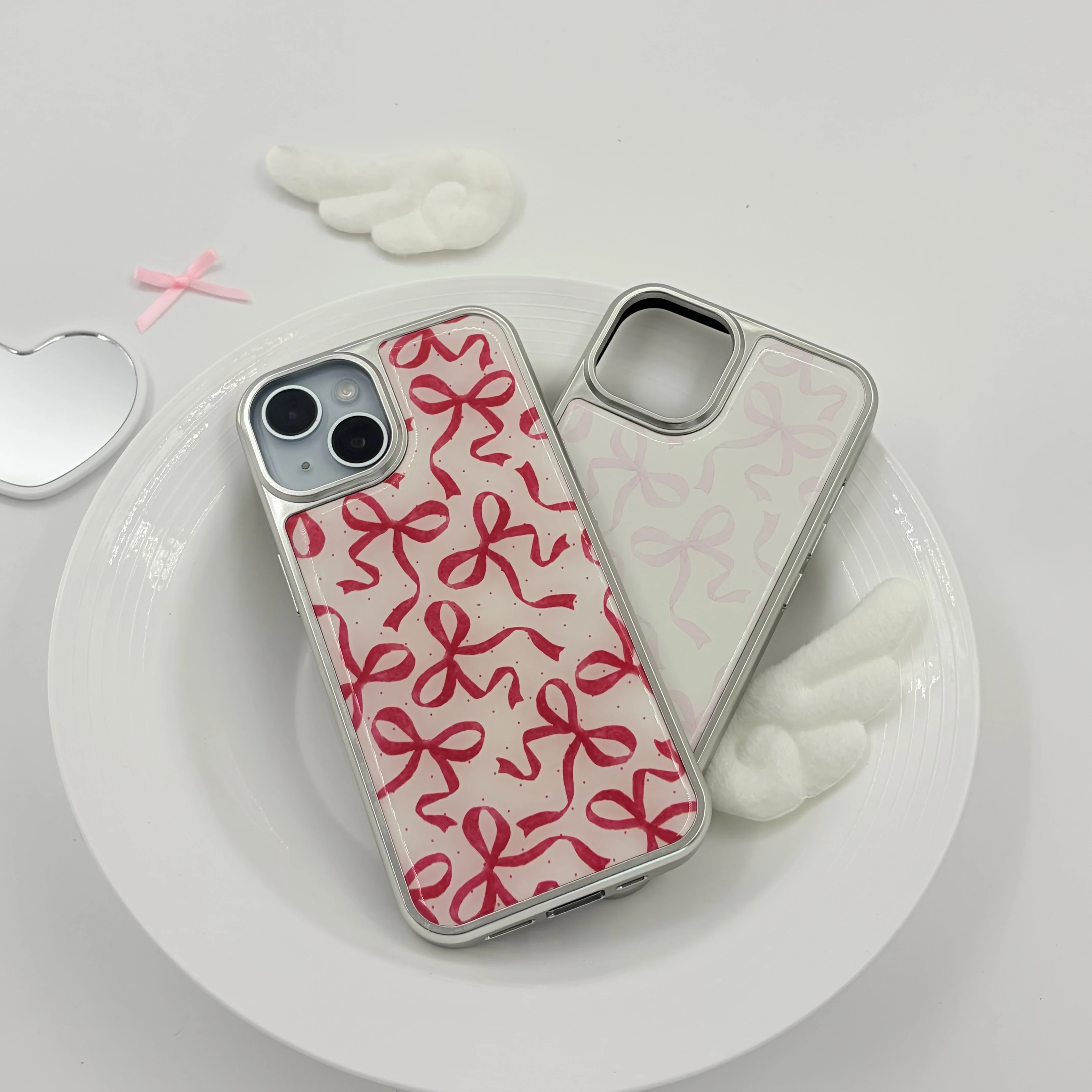 الكورية Ins الكرتون الفتيات قلوب منقطة الأحمر والوردي القوس قضية الهاتف لسامسونج S 23 24 25 26 FE الترا حافة زائد Y2K غطاء