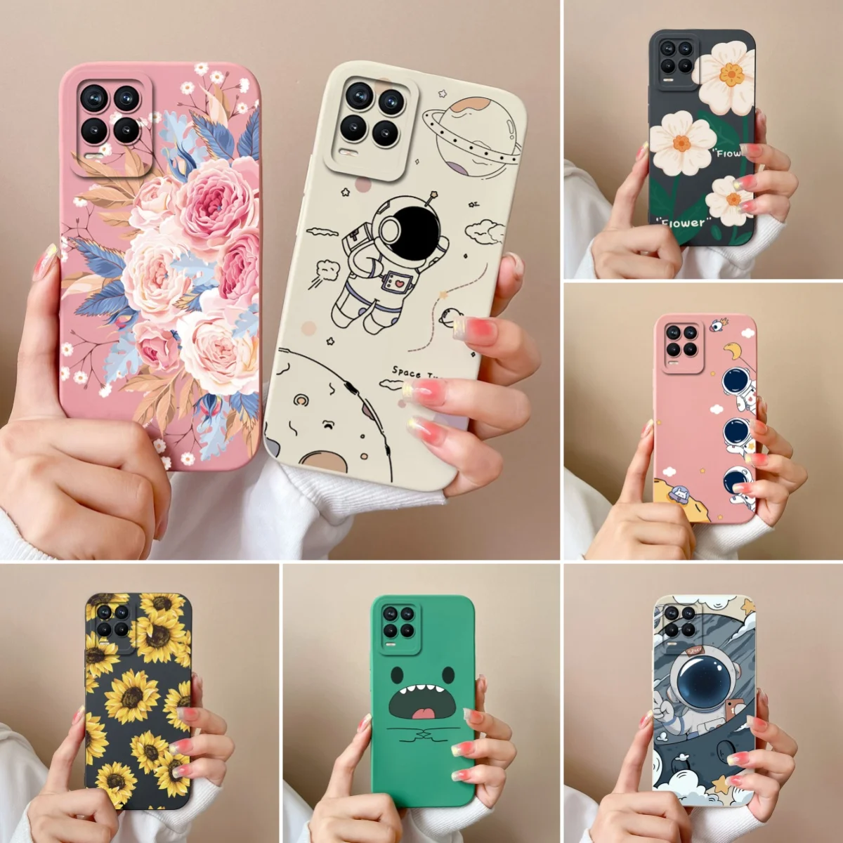 Case For Realme 8 Pro 8S Flower Astronaut Soft Liquid Silicone Camera Protection Bumper For Realme8 Pro 8Pro 8 S Back Cover Capa