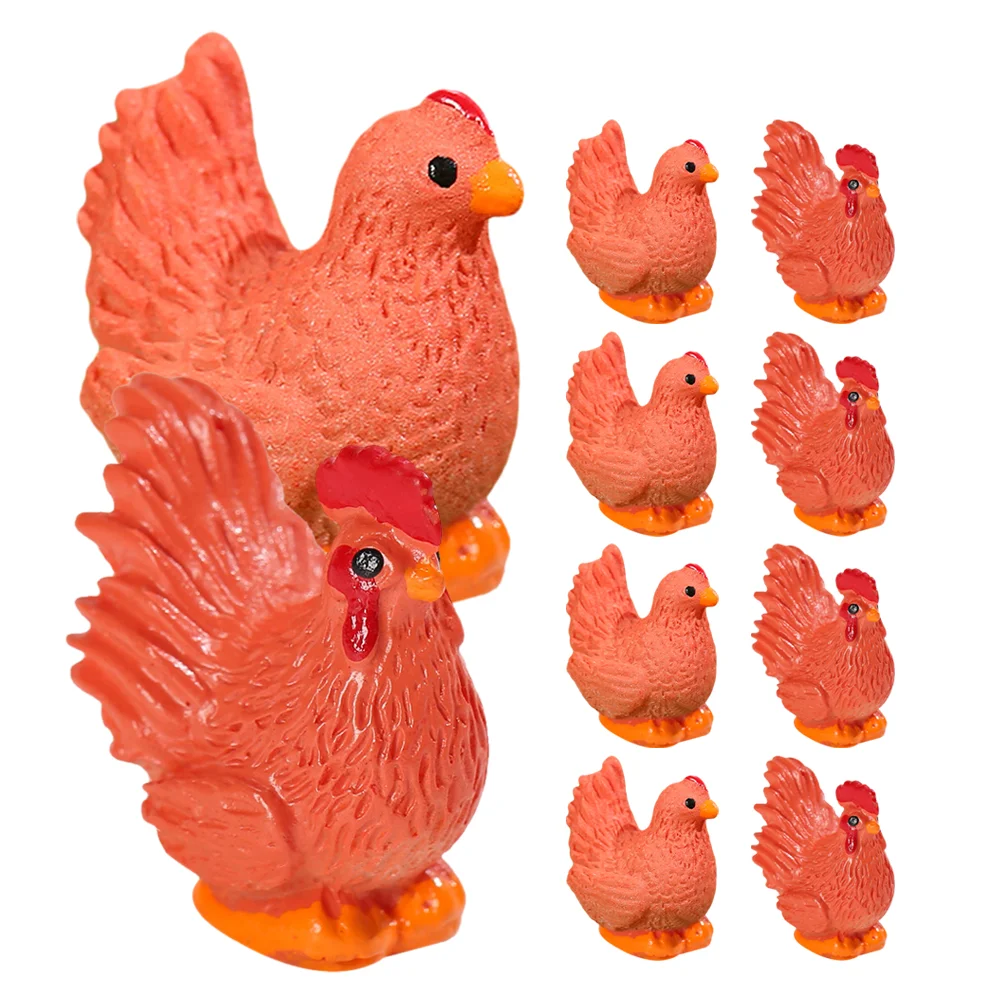 10 Pcs Miniature Micro Landscape Ornament Cock Household Garden Decoration Chicken Cupcake Toppers Resin Figurine