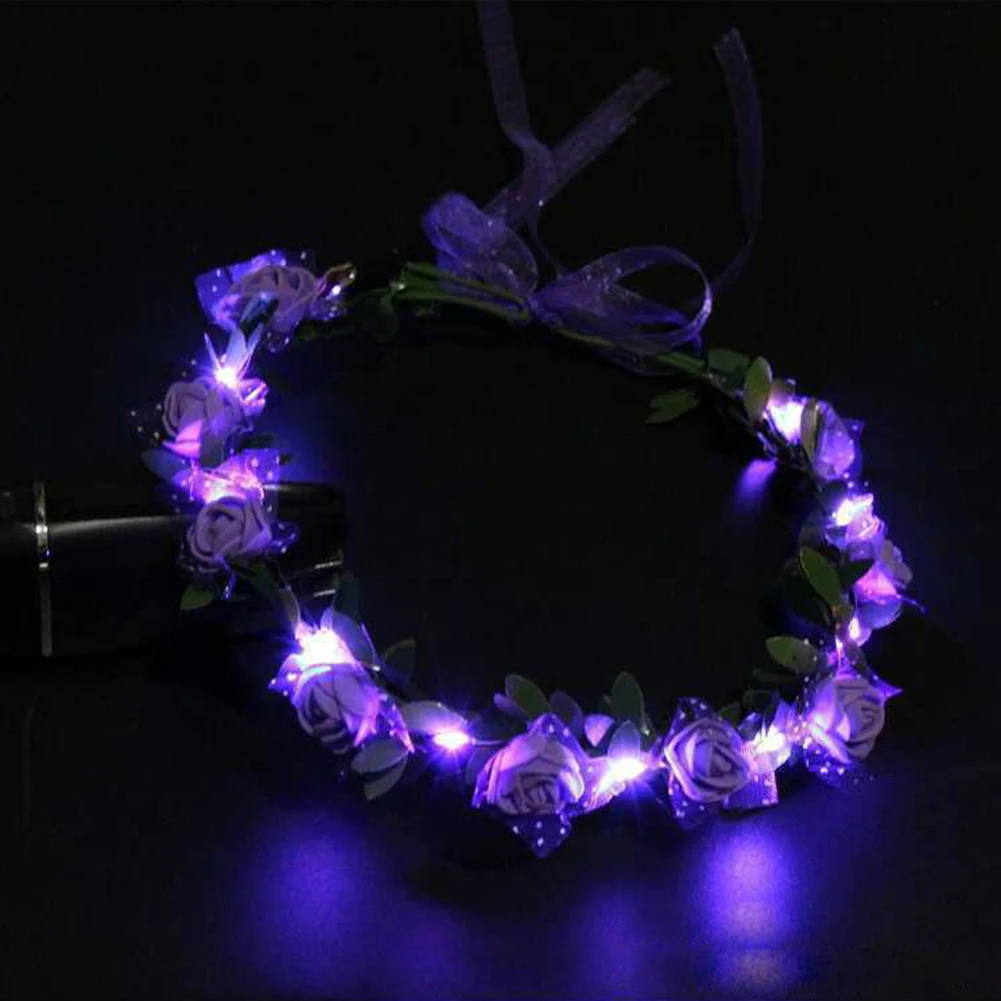 Wedding Party Crown Flower Headband LED Light Wreath Garland Decoration Women Girl Birthday Favor Luminous Hair Garland Hairband