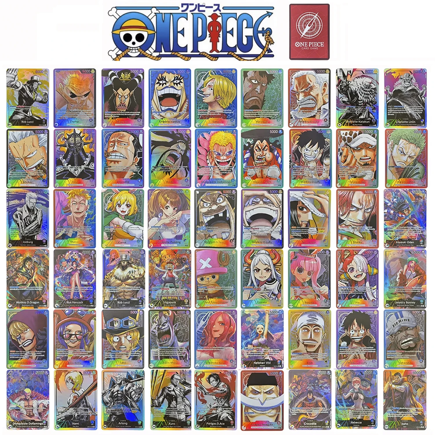 원피스 리더 단일 선택 트레이딩 카드 OPCG 보드 게임 카드 호일 프록시 Luffy/Law/Iceburg/Ace/Rebecca Anime Collection Card