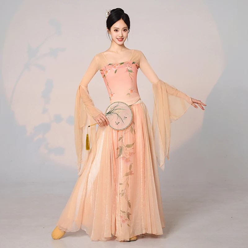 Nuovo costume di danza classica, abito di seta stile etereo e grazioso, Han e Tang, abito da allenamento e spettacolo di danza cinese