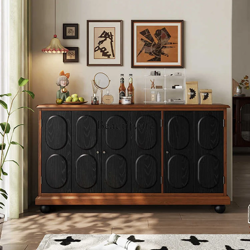 

French retro side cabinet cherry wood solid wood entrance cabinet shoe cabinet living room