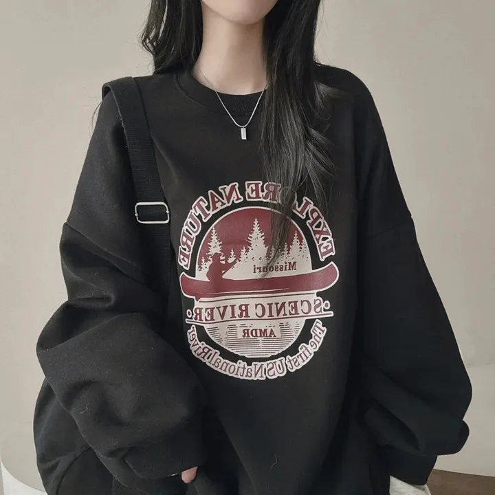 Sweat-shirt imprimé à manches longues pour femme, manteau ample, à la mode, coréen, vêtements d'automne 2021, Y2k, hauts épais