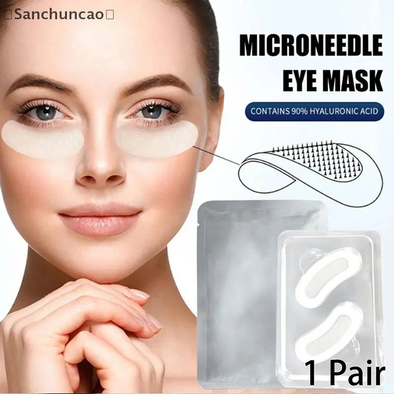 〔San〕1Pair Hyaluronic Acid Microneedle Eye Patches Mask Anti Wrinkle Aging Dark Circles Moisturizing Under Eye Gel Pads