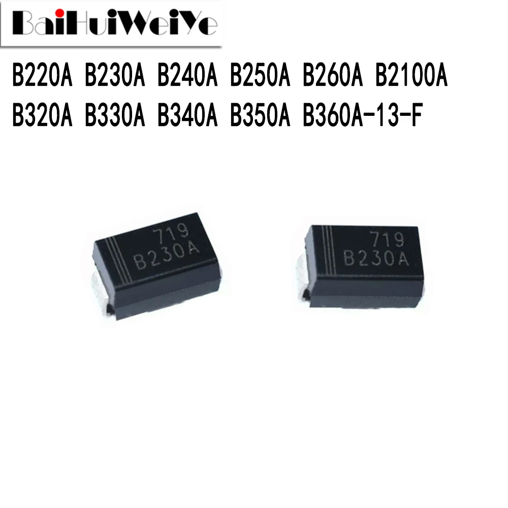 50PCS B230A B220A B240A B250A B260A B320A B330A B340A B350A B360A B2100A -13-F SMA SMD Schottky Diode