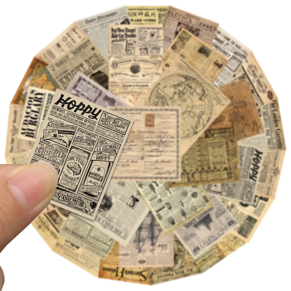 35PCS Yellowed Old Newspaper Vintage Parchment Retro Stickers Decals DIY Car Suitcase Scrapbook Phone Laptop Bike Sticker