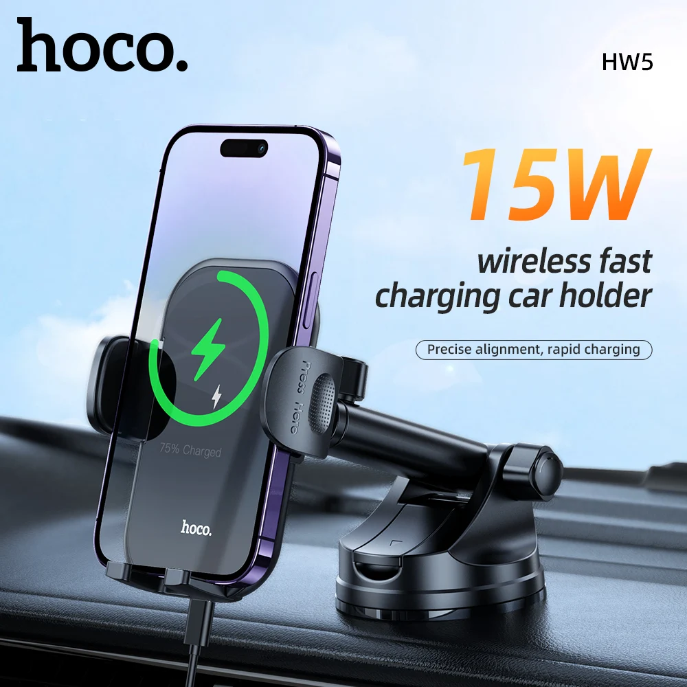 

HOCO Qi 15W Car Mount Wireless Charger For iPhone 15 14 13 Pro Max Stable Center Console Fast Charge in Car For Samsung S23 S21