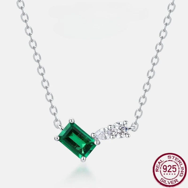 

Новое ожерелье из чистого серебра S925 с геометрическим восьмиугольным выращиванием изумруда, инкрустация, красочное ожерелье с сокровищами, свадебные украшения