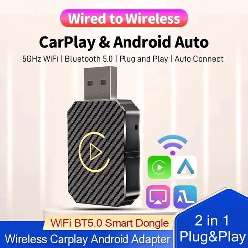 Imagen 1 del producto 2025 nuevo adaptador inalámbrico CarPlay Android Auto 2 en 1 Mini coche inteligente AI Box WiFi BT5.0 para Havel Kia Volvo Audi MG VW Hyundai