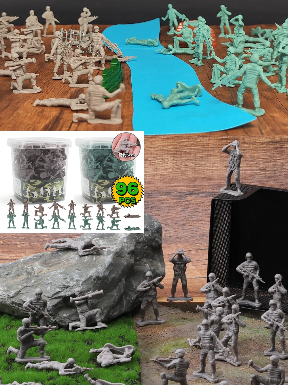 ViiKONDO-Conjunto de juguetes militares para hombres, 96 piezas soldado de juguete de plástico, Cubo de almacenamiento, combate de primera línea, estatuilla de juego de guerra, modelo de regalo para niños