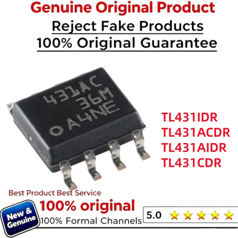 5PCS TL431CDR TL431IDR TL431ACDR TL431AIDR  431AC 431AI TL431C TL431I TL431 431 SMD Voltage Reference Chip IC SOIC-8