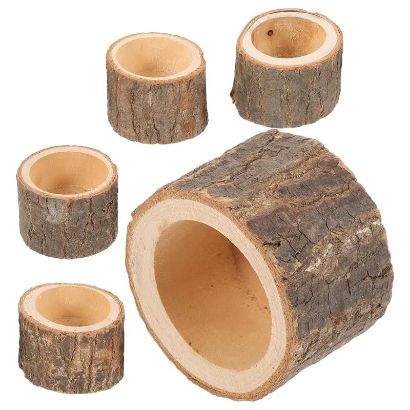 5Pcs Wooden Creative Candleholder Natural Candlestick nament Party Candlestick Home Decor Tea Lights Stand Vase Household