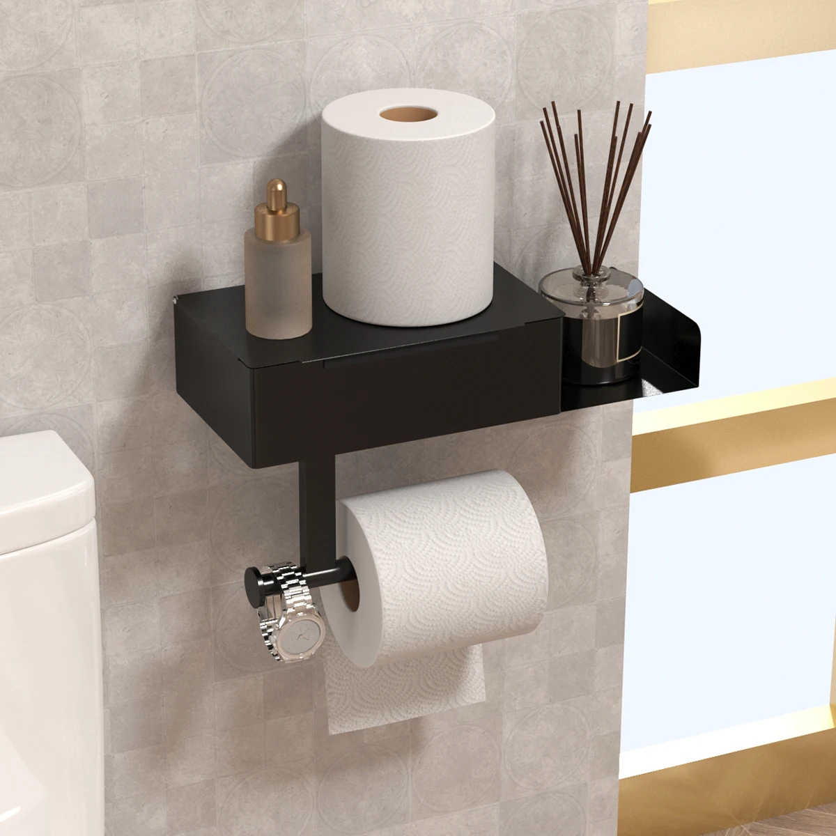 Toilet paper box wall mounted toilet paper holder, toilet roll and wet wipe storage, bathroom storage rack, hotel bathroom suppl