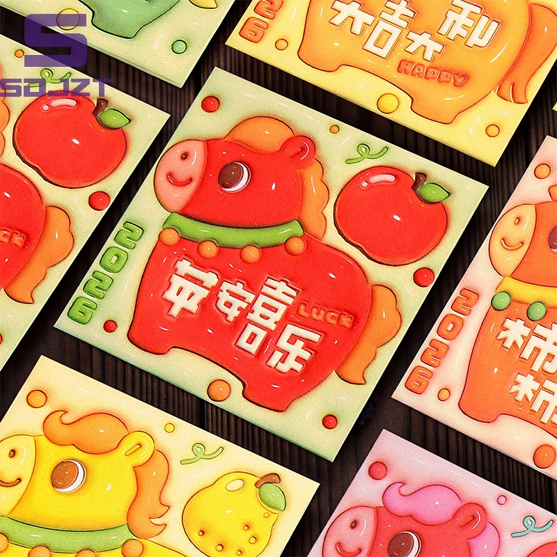 6Pcs Horse Year 2026 Horse Year Red Envelope Paper Mixed Pattern Cartoon Money Envelope Traditional Blessings Printing
