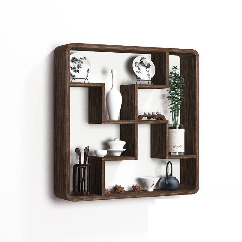 

Bogu rack wall solid wood wall mounted tea rack wall can be partitioned