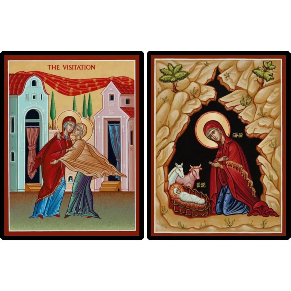 Visitation Icon of Mary & Elizabeth Orthodox Canvas Print The Great Feast Large Byzantine Wall Art for Prayer Room Decor