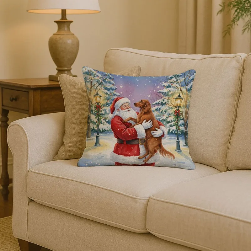 Adorável almofada decorativa de Papai Noel Irish Setter – Almofada de destaque interna e externa de 14 x 14 polegadas para sofá-cama e pátio