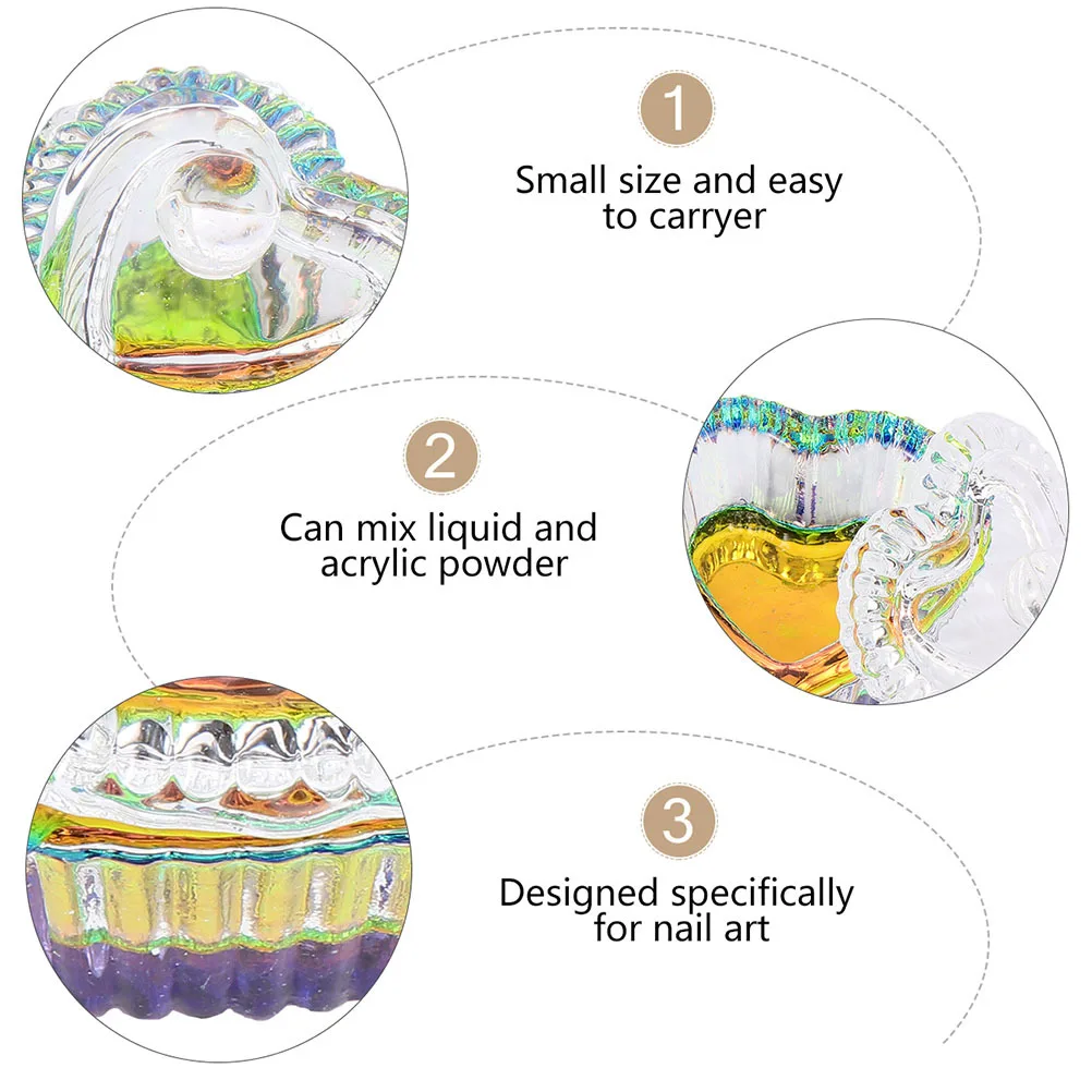 Copo de cristal para arte em unhas, 4 unidades, design elegante, durável, recarregável, recipiente de vidro, acrílico, pó líquido, ferramenta de mistura, presente feminino