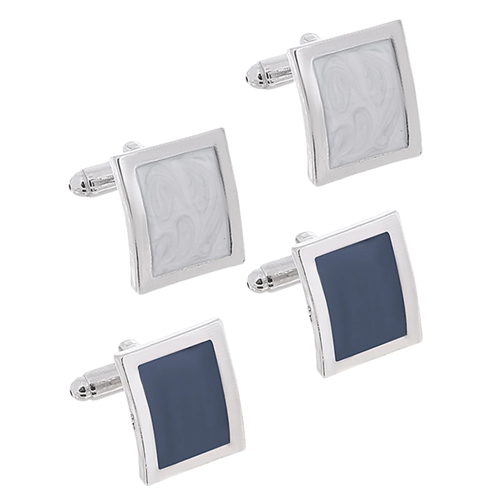 

2Pair Rectangular Design Metal Cufflinks For Men Enamel Shirt Buttons Versatile Suit Accessories For Grooms Father Friends