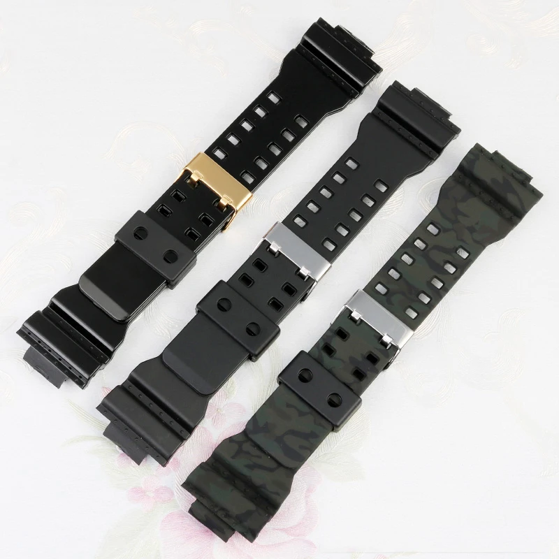 Gelang jam silikon Matte mengkilap UNTUK Casio seri hitam emas GA-110 GA100 GD120 GLS-110 Aksesori tali kamuflase olahraga 16mm