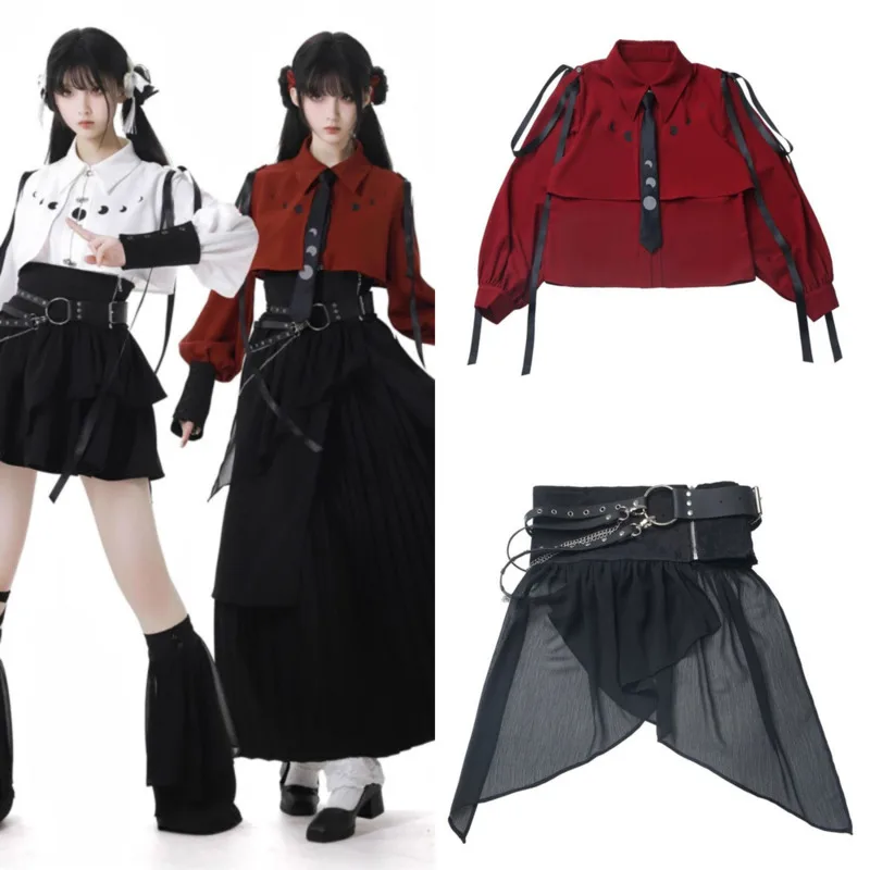 Lolita JK Y2K Aesthetic 2 Piece Sets Women Vintage Gothic Shirts Mini Pleated Skirts Kawaii Girls Japan A-line Top Dresses Suit