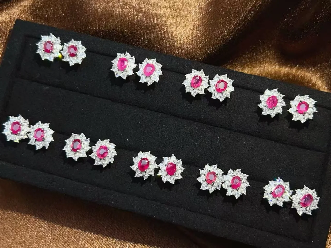 Certificate 925 Silver Natural Mozambique Ruby Flower Stud Earrings Luxury Genuine Gemstone Daisy Floral Ear Cuff Fine Jewelry