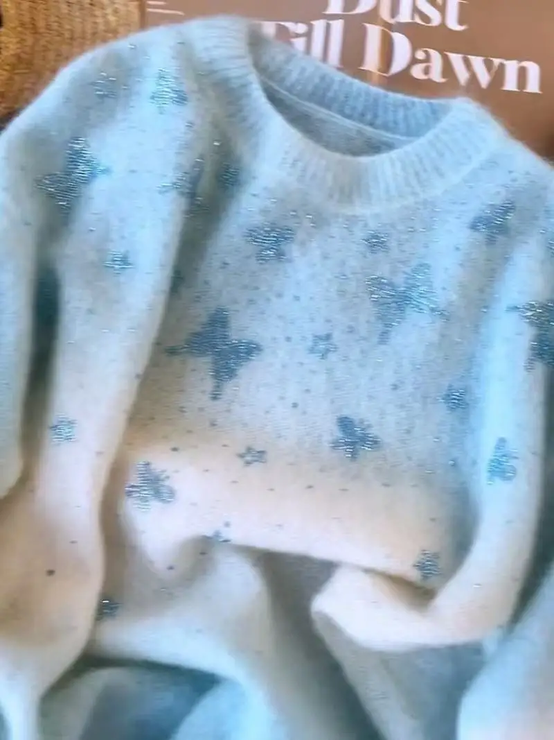 

Градиентный синий свитер, женские осенне-зимние свитера, новый тренд, трикотаж, топ, милые милые вязаные пуловеры, джемперы, женская одежда