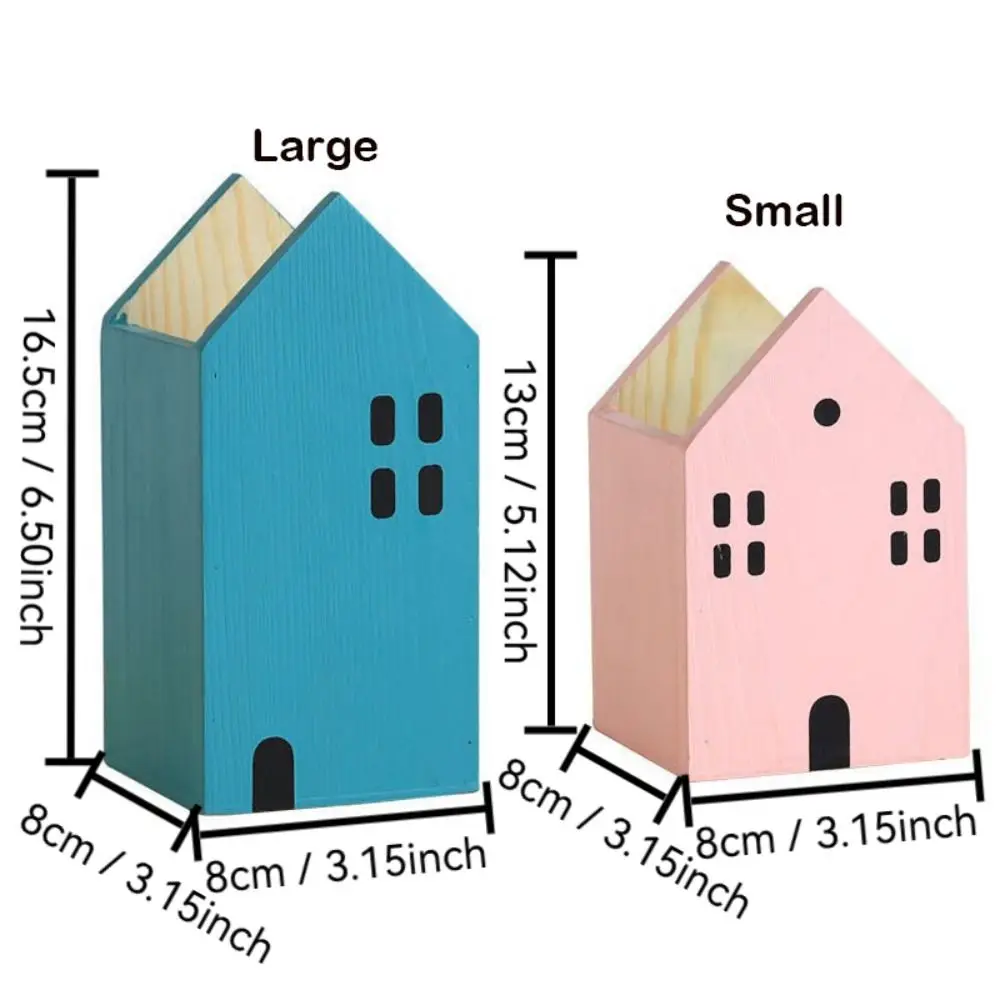 Cartoon House Wooden Pen Holder Minimalist Handcraft Makeup Brush Storage Organizer Gift Pencil Container Home Office