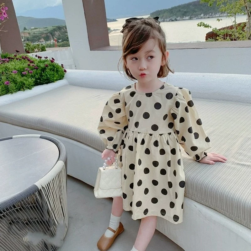

Girl's Dress Polka Dot Lantern Sleeve Dress Princess Dress 2026 High-quality Children's Clothing Gift 2-7T