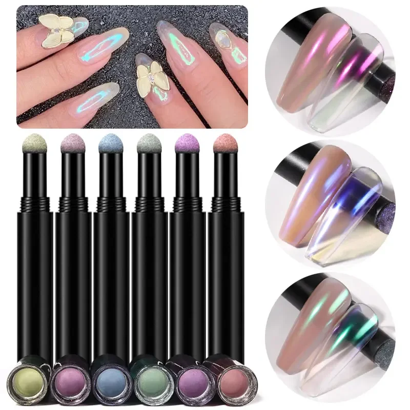 1 Pc Neon Aurora Solid Powder Air Cushion Magic Pen 8 Colors Nail Art Laser Magic Mirror Effect Phantom Nails Pen Manicure Tools