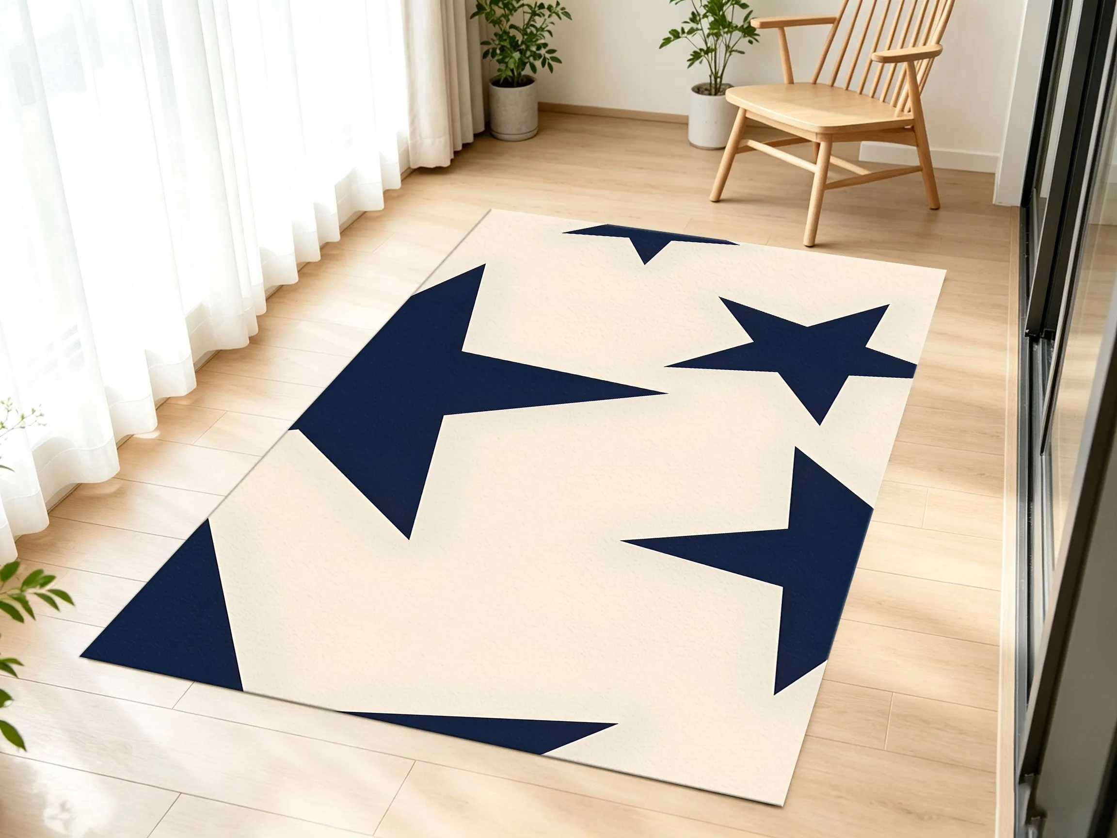 Navy Blue Five-Pointed Star Print Minimalist American Style Christmas and New Year's Day Carpet, Suitable for Children's Rooms, Bedrooms, Living Rooms, and Entryways, Lively and Fun Soft Furnishings Velvet Carpet