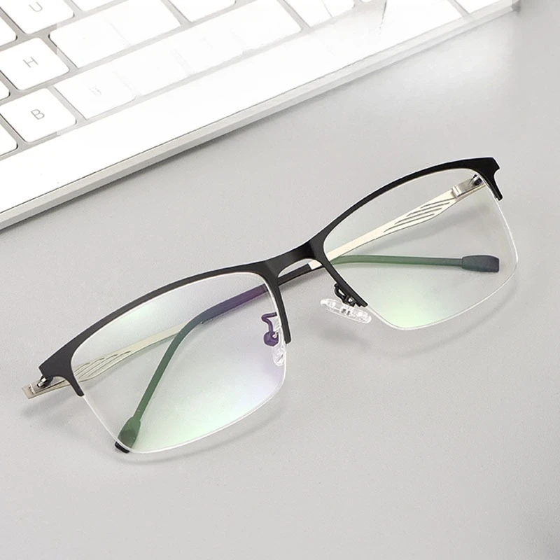 57mm Men's Large Face Rectangular Half-Rim Myopia Glasses Customized Anti-Blue Light Reading Glasses