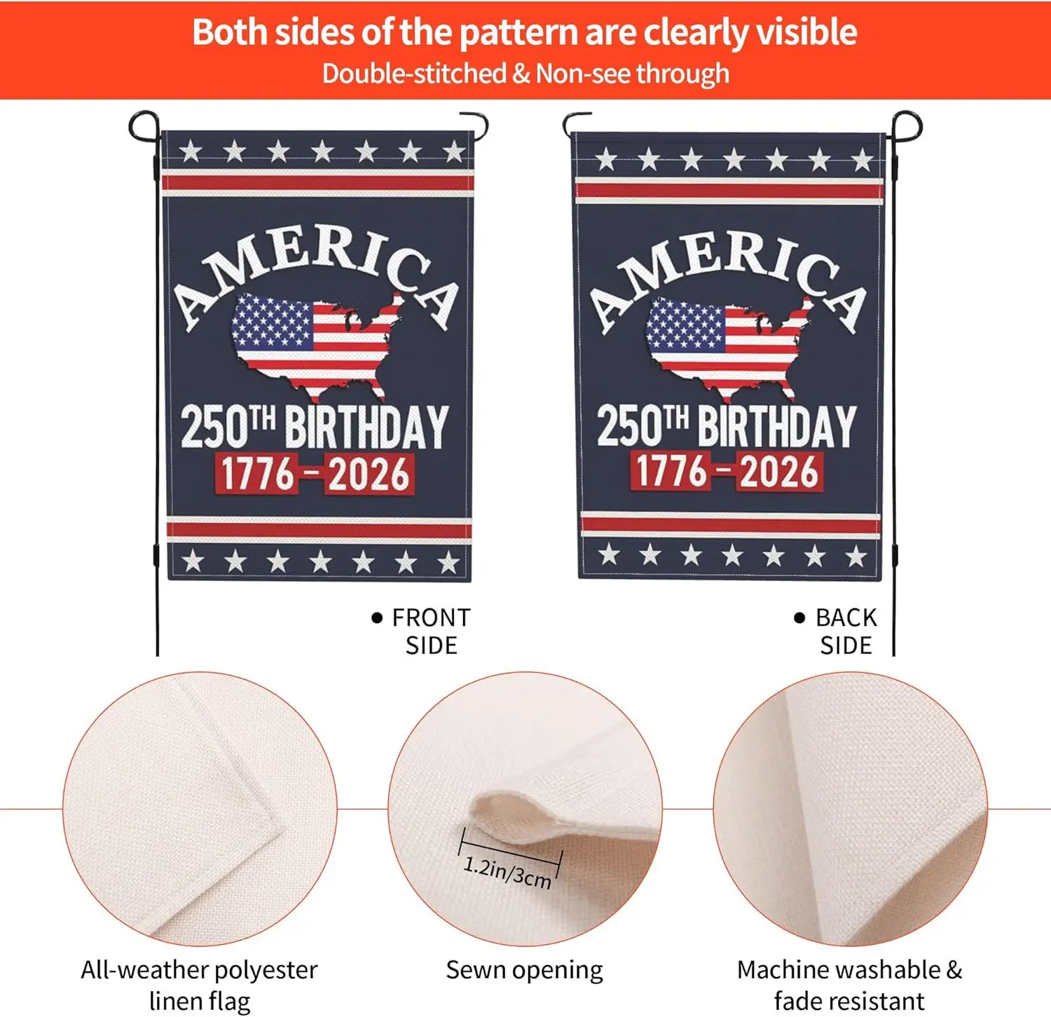 علم الرابع من يوليو 12x18 1776 2026 250 سنة أعلام حديقة باتريوت الأمريكية للخارج ساحة الخيش مزدوجة الجوانب Si JHH #4