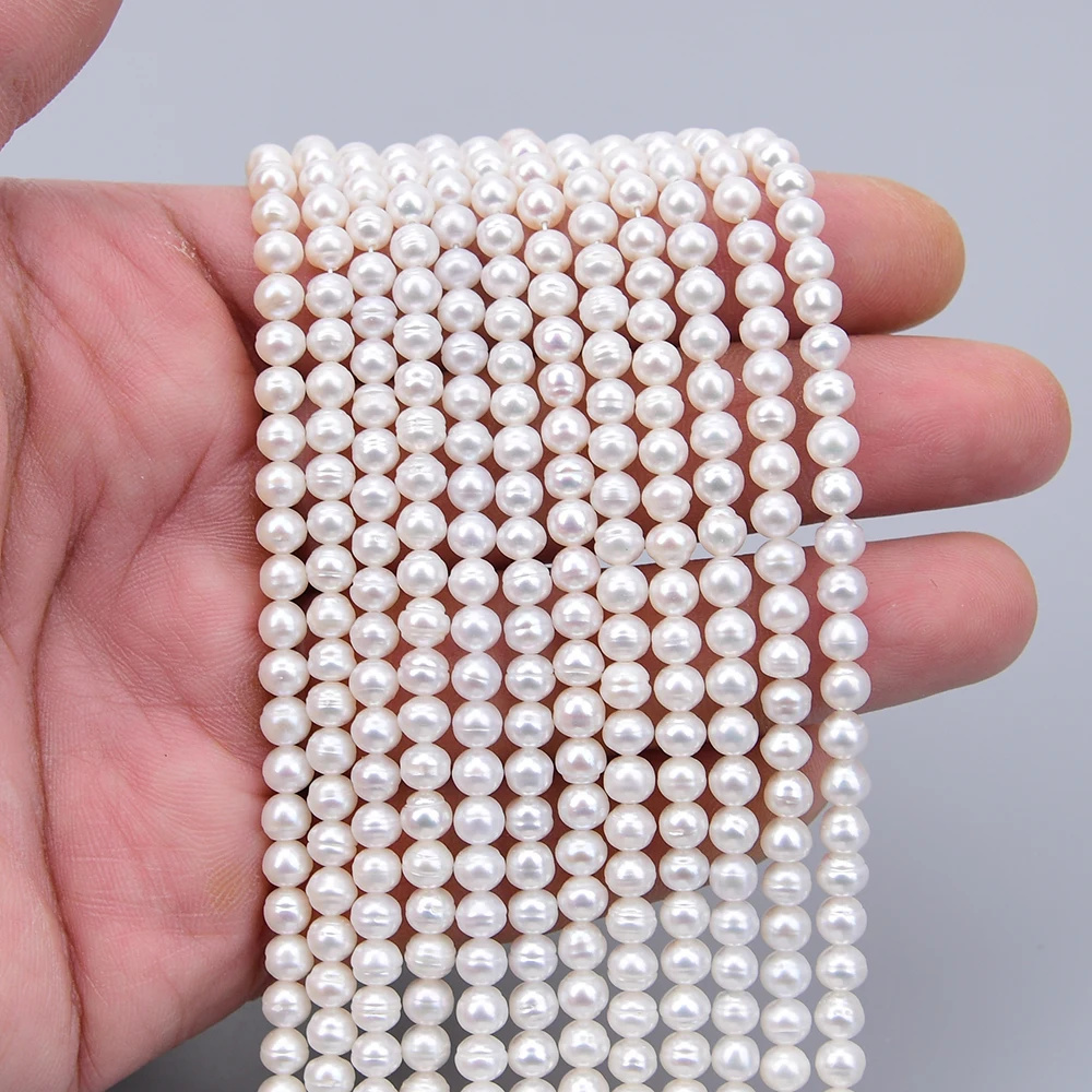 APDGG 5 Strands 5mm Cultured White Potato Round Pearl Loose Beads 15.5'' Strand Jewelry DIY Supplies