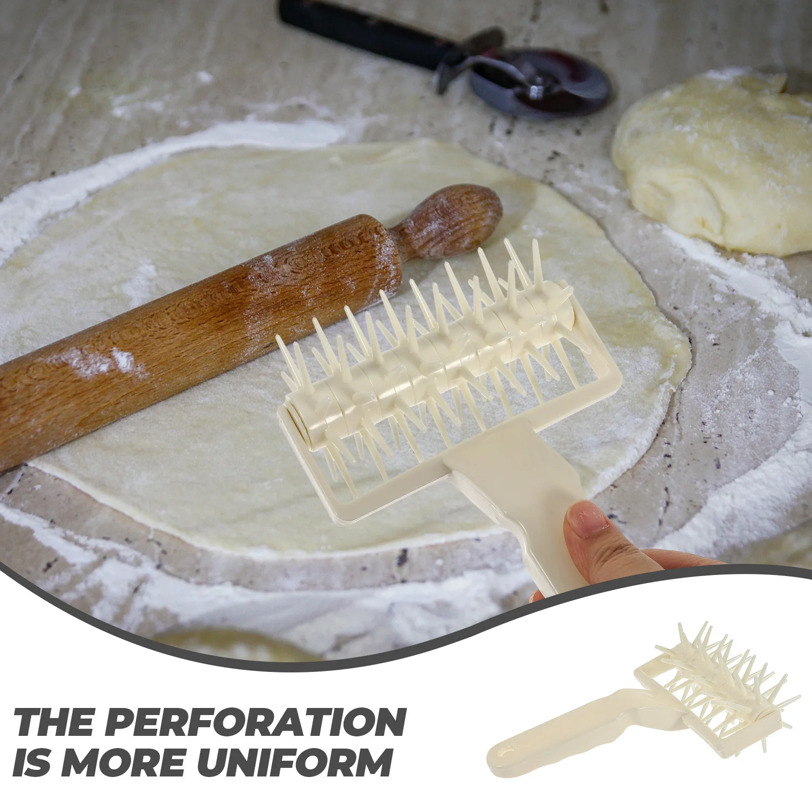 البيتزا دوكر الغذاء الصف أداة فرد العجين الخبز ثقب الناخس مقاومة للحرارة ثقب الأسطوانة دبوس للبيتزا محلية الصنع كوكي #4