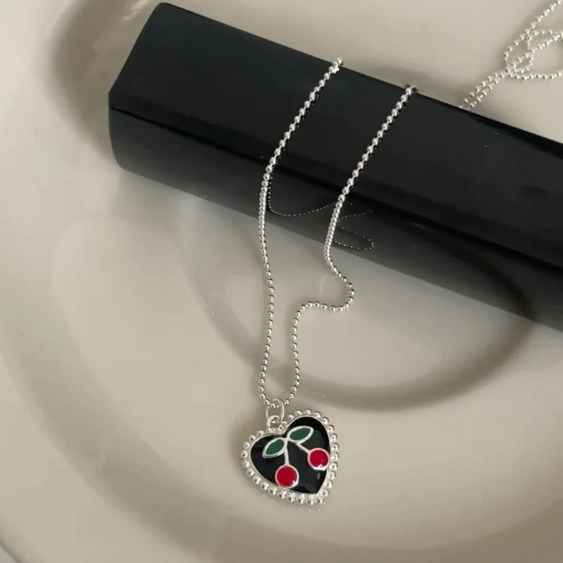 

925 Sterling Silver Necklace For Women Love Heart Cherry Lace Design Letter Necklace Jewelry Party Birthday Gift Wholesale
