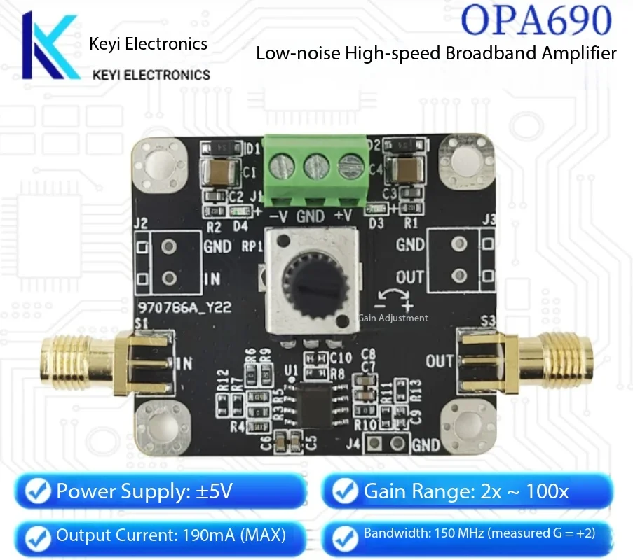 OPA690 High-Speed Low-Noise Wideband Voltage Feedback Op-Amp Module, Adjustable Gain