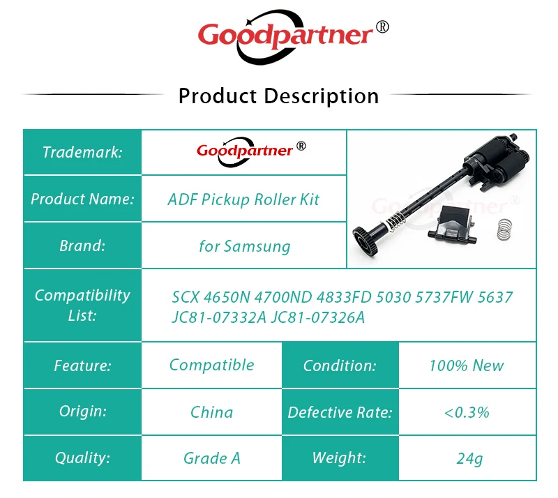 Samsung用ピックアップローラーセパレーションパッド、1x、022n02800、022n02801、adf、scx 4650、4700、4833、5030、5637、Xerox 5737、3025、3215