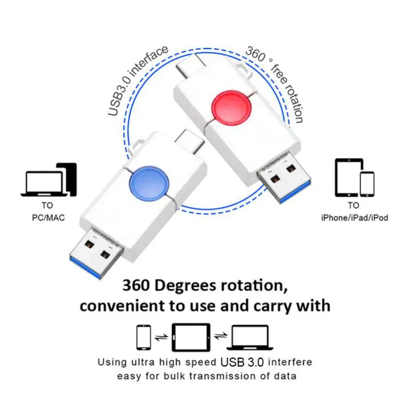 OTG Type-C USB فلاش حملة ، ذاكرة عصا للهاتف المحمول ، عالية السرعة القلم ، ذاكرة عصا ، USB 3.0 ، 64GB ، 2 تيرا بايت