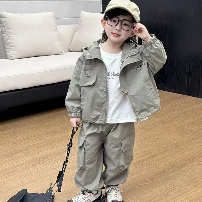 

Boys' autumn set fashion new children's casual hooded jacket+cargo pants two-piece set 90-140cm