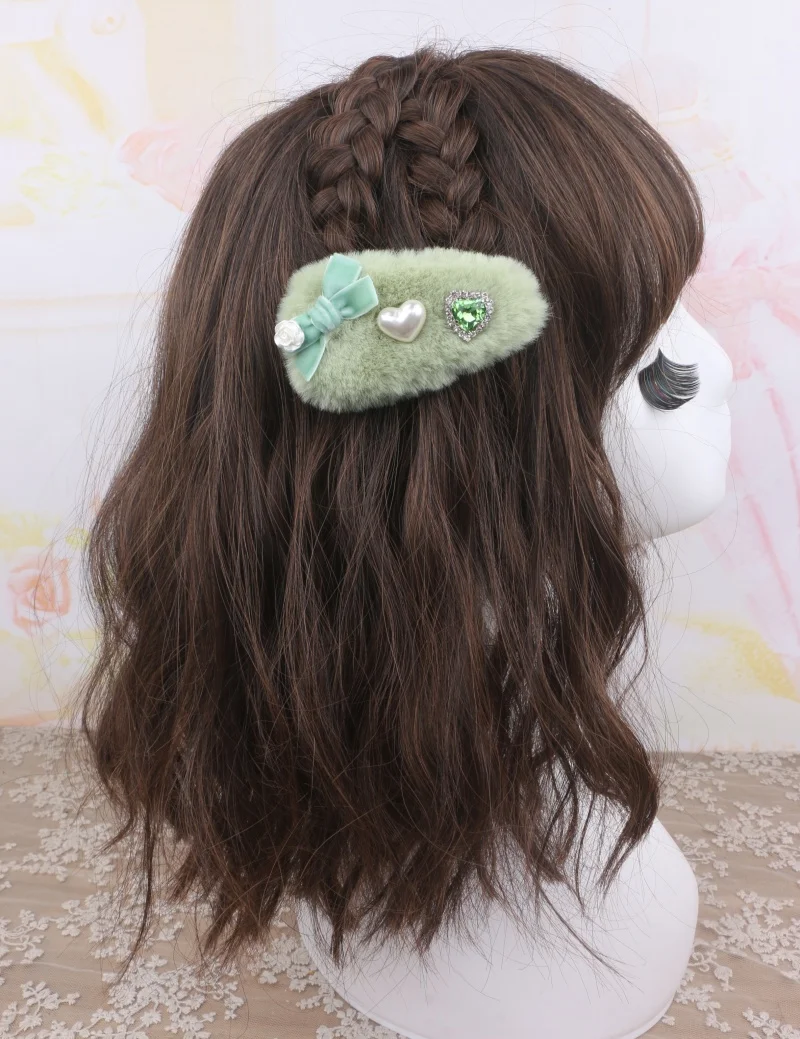 Женская милая заколка для волос в стиле барокко, плюшевый бант, милый подарок для девочек Y2K, стиль Лолиты, бант в форме сердца, милая женская заколка для волос