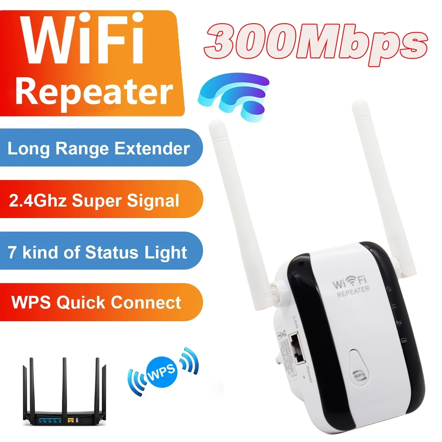 300Mbps Wireless WiFi Repeater 2.4G WiFi Extender 802.11n/b/g Network Signal Amplifier Long Range Wireless WiFi Repeater Booster