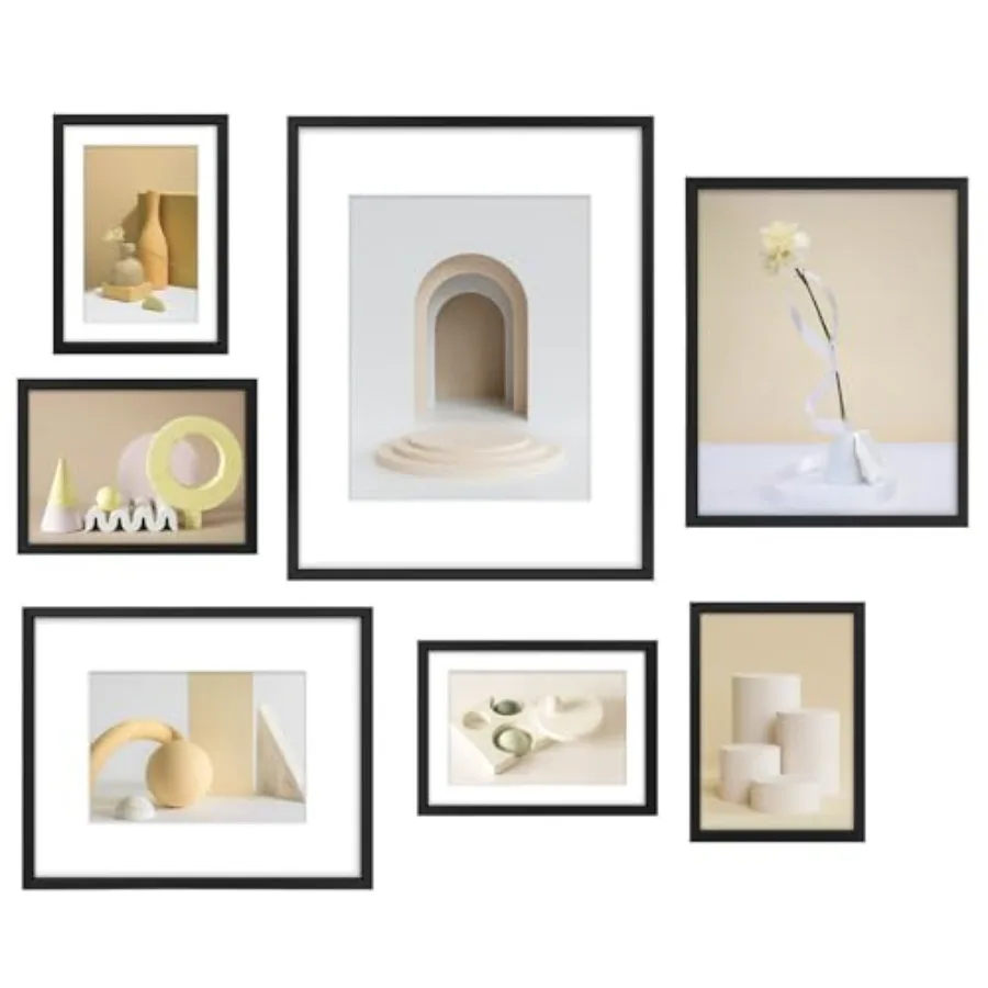 

Aluminum Picture Frames Set of 7 - Gallery Wall Kit - Displays One 11x14, Two 8x10, and Four 5x7 inch Photos for Home Decoratio