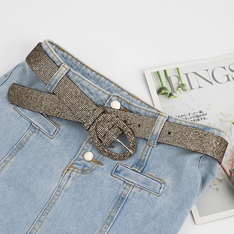 

Tidal Style Fashion Ladies Sequin Belt Sunstitch Buckle Vintage Accessory Belt With Jeans Dress Embellished Influencer Waistband