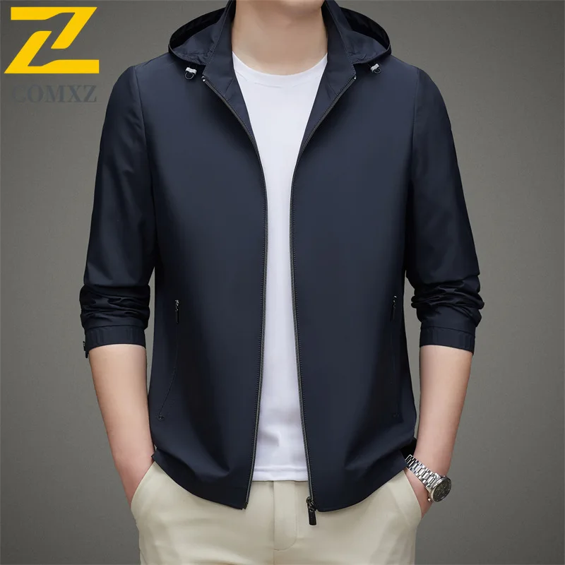 Business Man Jacket Fashion Classic Hooded Tooling Coat Premium Comfort Detachable Hood Lightweight Spring Autumn Mens Clothing