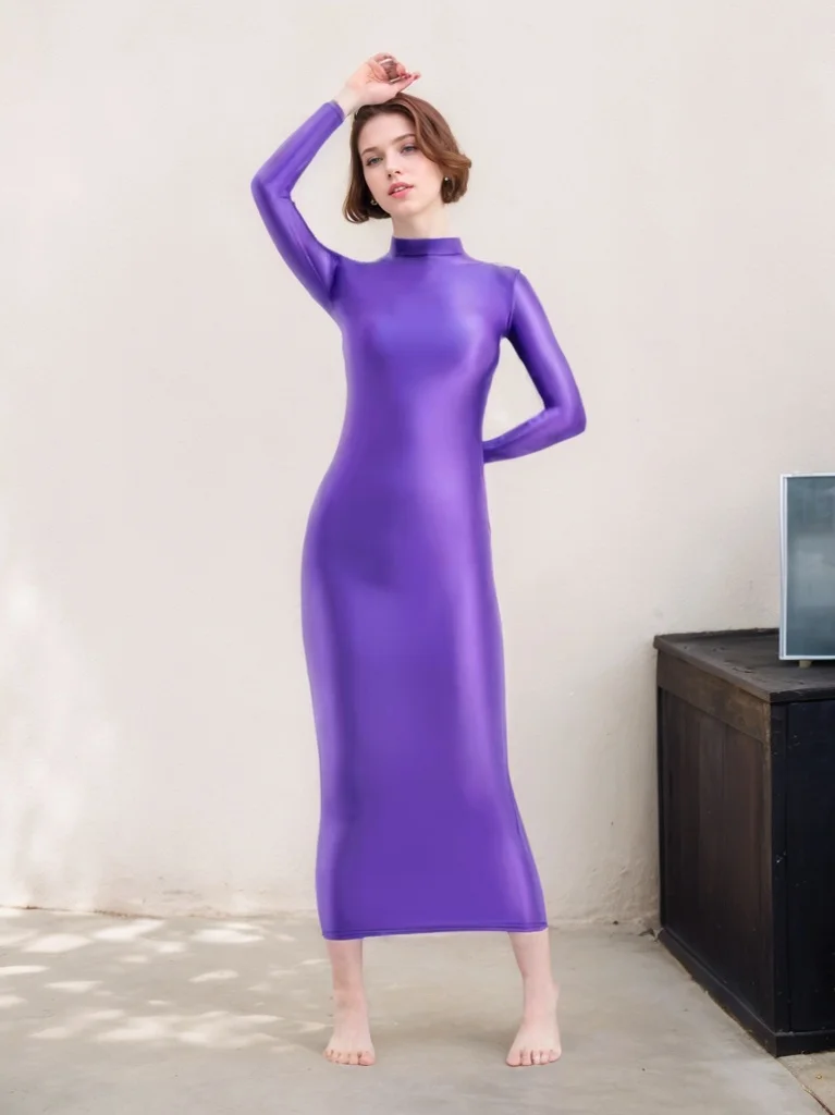 

KNOW DREAM One-piece dress Close-fitting Silky Gloss Smooth High Flexibility Elegance Commuting Round High Neck Dress