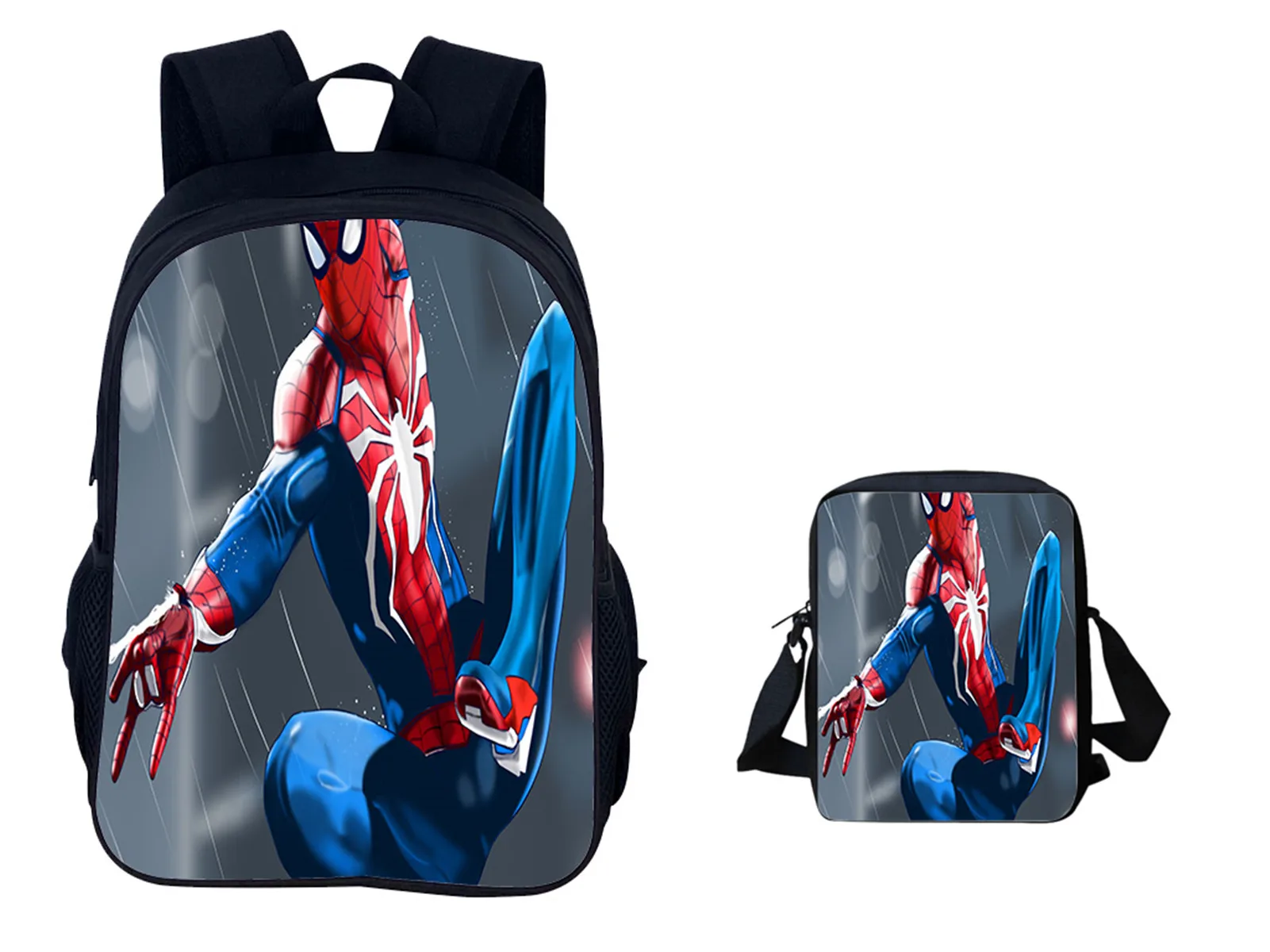 

Student Canvas School Bookbag 2Pcs Classic Backpack with Fashion Side Bag Set,Spider Man Trendy Knapsack for Travel